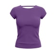 thumbnail image 3 of Uootdi T Shirts for Women Short Sleeve Open Back Solid Casual Tops Summer Street Style Stretchy Slim Fit Tees Gift, 3 of 9