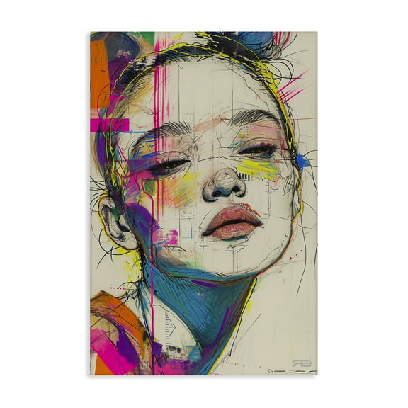 Stupell Industries Bright Sketch Visage Novelty Painting Gallery Wrapped Canvas Art Print Wall Art, 16 x 24
