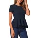 thumbnail image 4 of INSPIRAR CHIC Blusa de Peplum para Mujer de Manga Corta Cuello Redondo Clásica Stretch S Azul Oscuro, 4 of 6
