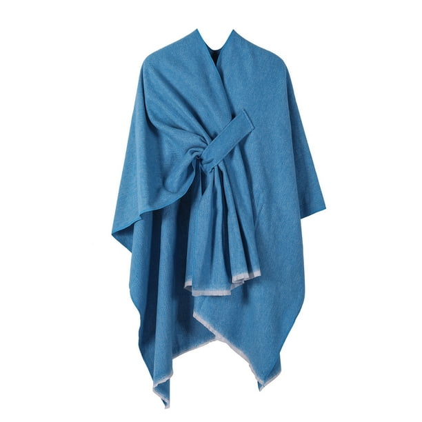 Chal de mujer de punto liso con abertura en la barra, ideal para combinar con un chal de invierno de poliéster.
