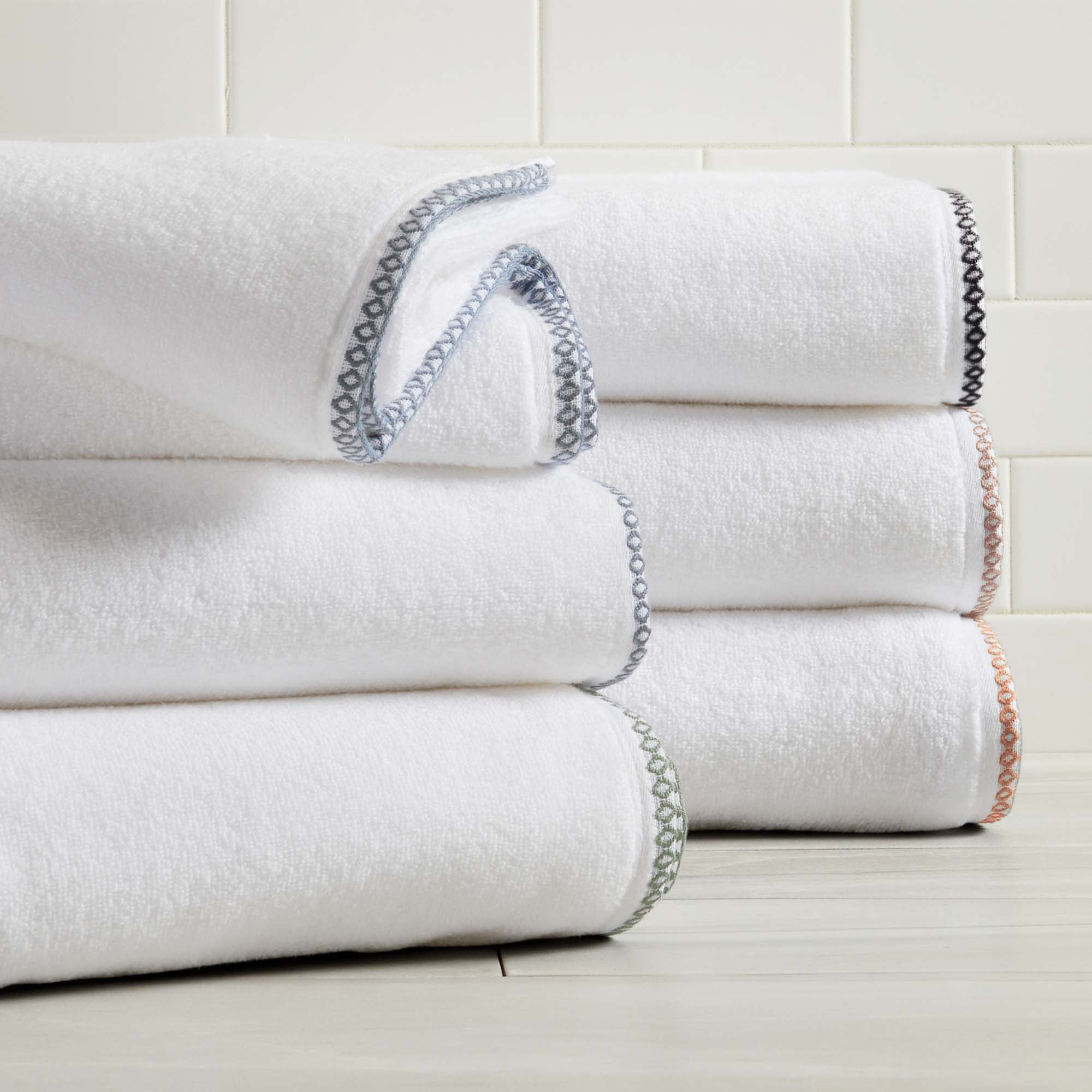 Boho-Inspired Border Quick-Dry Cotton 6 Piece Towel Set, 2 Bath, 2 Hand, 2 Wash