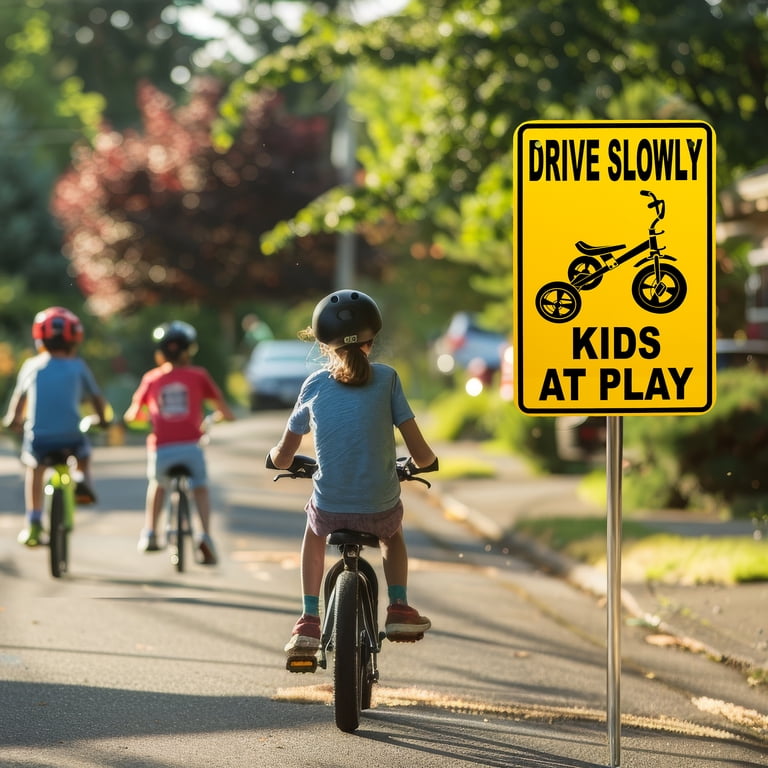 Drive Slow Kids at Play Metal Sign - Child Safety Caution