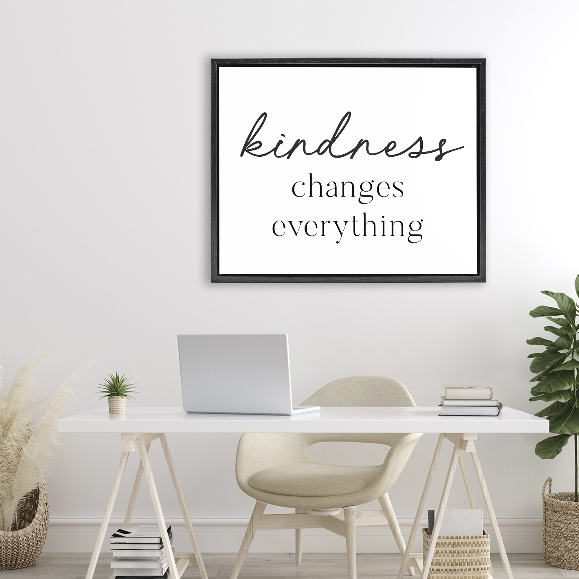 Kindness Changes Everything Black Framed Floater Canvas Wall Art, design by Lettered and Lined