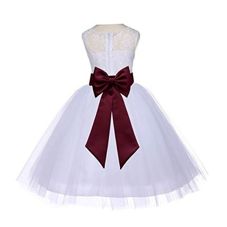 Lace Bodice Gown - White Floral Lace Bodice Tulle Formal Flower Girl Dress Ball Gown 153T