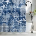 thumbnail image 2 of Navy Blue Coastal Shower Curtain, 72" x 84", Nautical Starfish Seahorse Coral Summer Waterproof Bathroom Curtain Washable Shower Curtain Set with 12 Hooks, 2 of 8