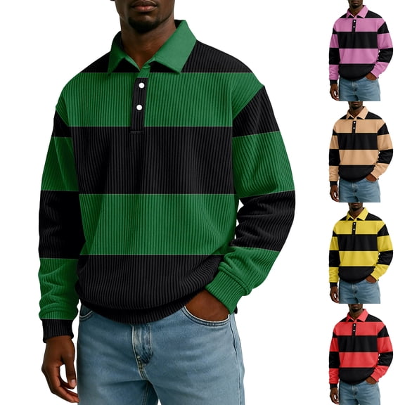 Men's Casual Long Sleeve Color Block Button Down Collar Loose Fit Top for Spring Fall Urban Style,Complexion,L