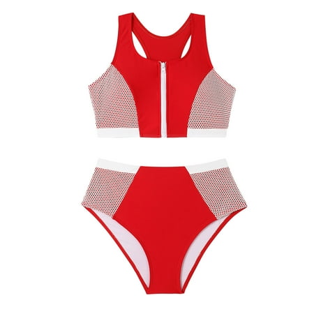 PEASKJP Womens Bikini Women s High Waisted Bikini Sets Sporty Two Piece Swimsuit Color Block Cheeky High Cut Bathing Suits (Red S)