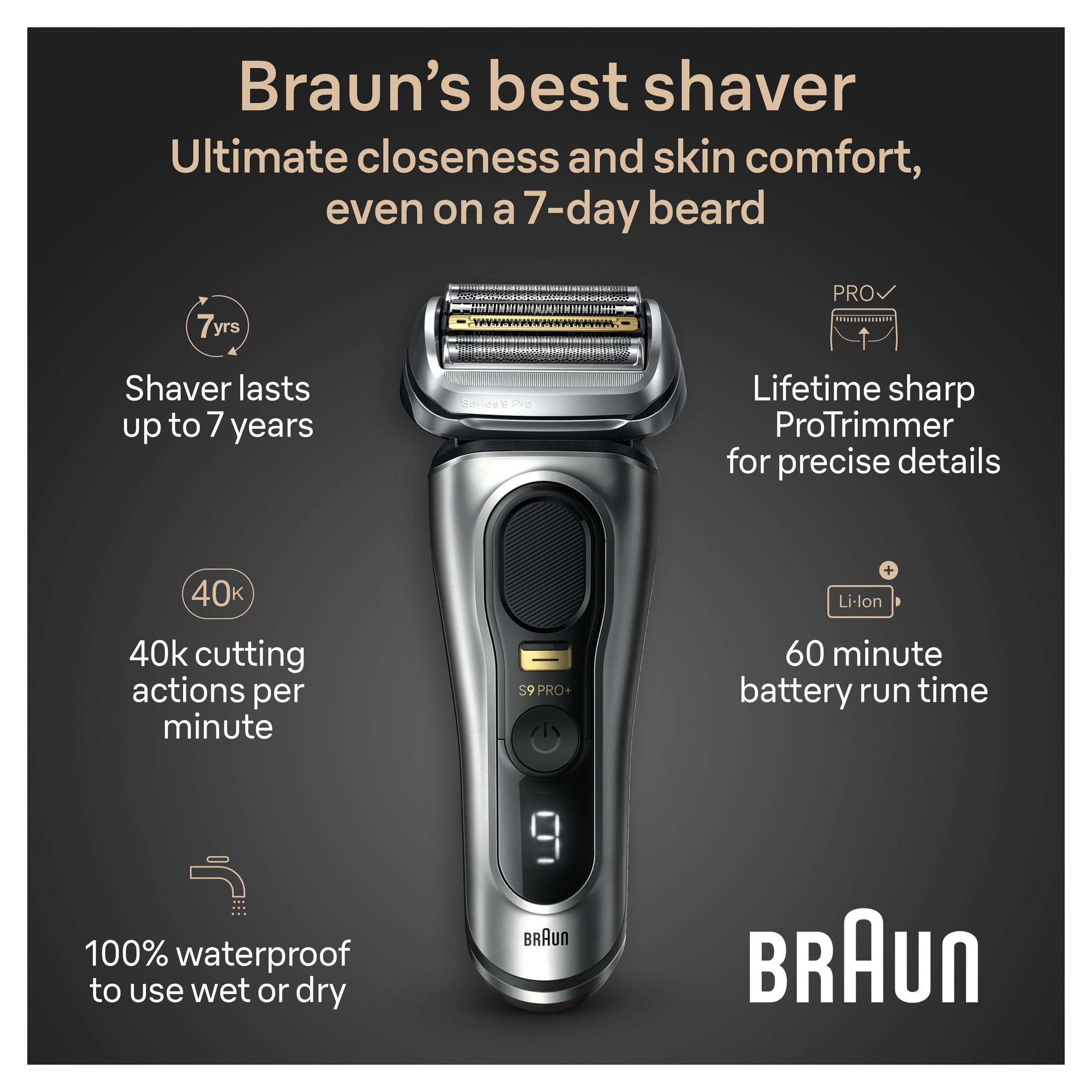 Braun Series 9 PRO+ 9517s Wet & Dry Electric Shaver Galvano Silver