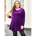 thumbnail image 1 of LARACE Womens Tops Plus Size Tunic Casual T-Shirts Flowy Color Block Contrast Blouses Long Knotted Sleeve DeepPruple 2X, 1 of 4