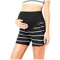 thumbnail image 5 of Zulora Pregnancy Maternity Shorts High Waist Over Belly Ribbed Striped Casual Pocket Summer Shorts For Pregnant Women​, 5 of 6