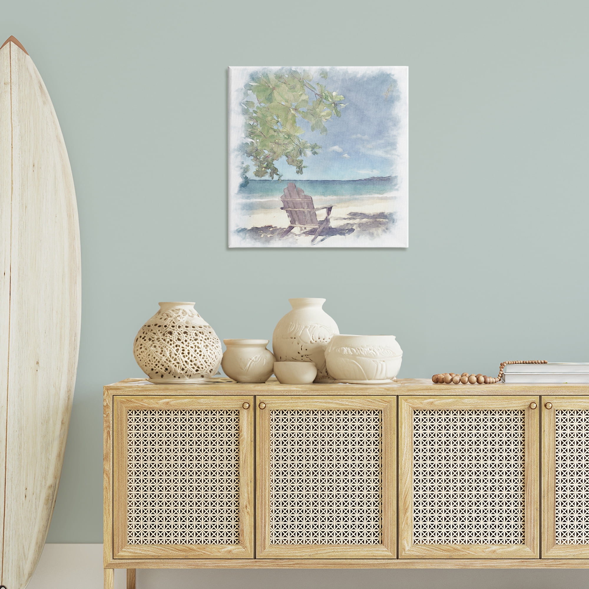 Stupell Industries Lone Chair Beach Shore Landscape & Nature Painting Wrapped Canvas Art Print Wall Art, 30 x 30