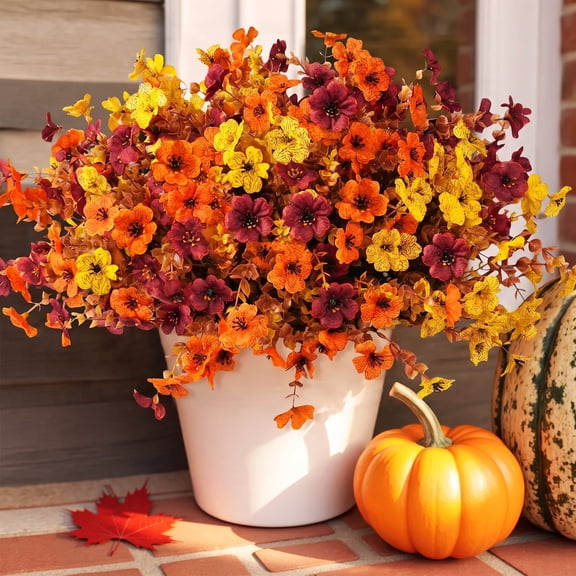 Scidweet Artificial Fall Flowers Outdoors, 12 Bundles Autumn Fake Plants Faux Silk Plastic Flowers Fall Decorations for Home Indoor Outside Yard Garden Porch Patio Autumn Harvest Decor, Multicolor