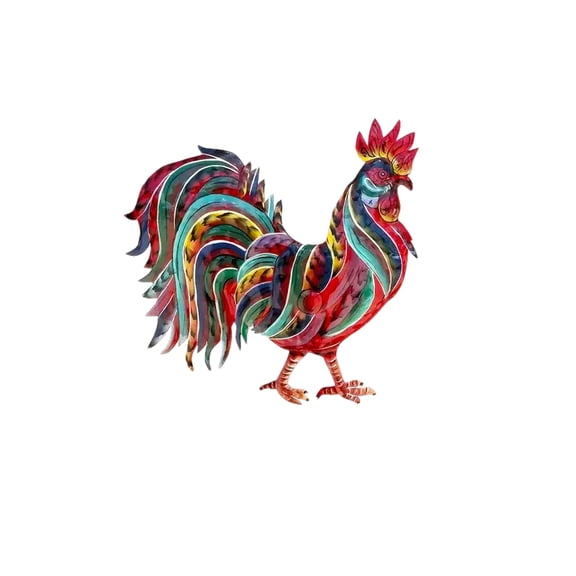 Metal Wall Art Decor Colorful Rooster Iron Sculpture Set Of 2 For Home Living Room Decoration