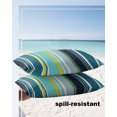 Pack of 2 Outdoor Pillow Covers, Colorful Stripes Navy Blue Teal