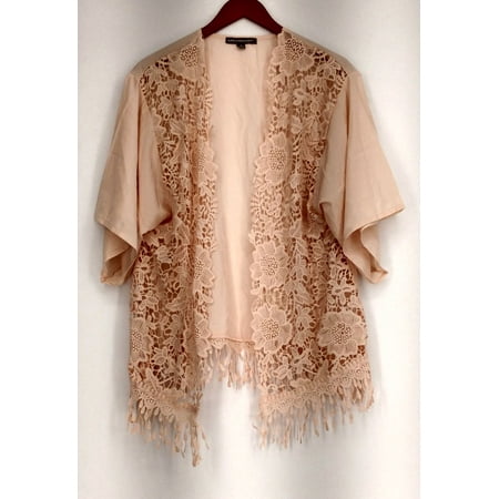 Kate & Mallory Sz Medium Open Shrug w/ Lace Front & Hem Pink A415376