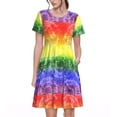 thumbnail image 1 of Balery Colorful Tie Dye Vestidos sueltos de manga corta para mujer, vestidos de verano 2025, vestidos casuales de corte A con vuelo., 1 of 6