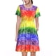 thumbnail image 1 of Balery Colorful Tie Dye Vestidos sueltos de manga corta para mujer, vestidos de verano 2025, vestidos casuales de corte A con vuelo., 1 of 6