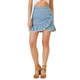 thumbnail image 1 of Unique Bargains Women's Ruffle Hem Button Front Mini Denim Skirt,, 1 of 6