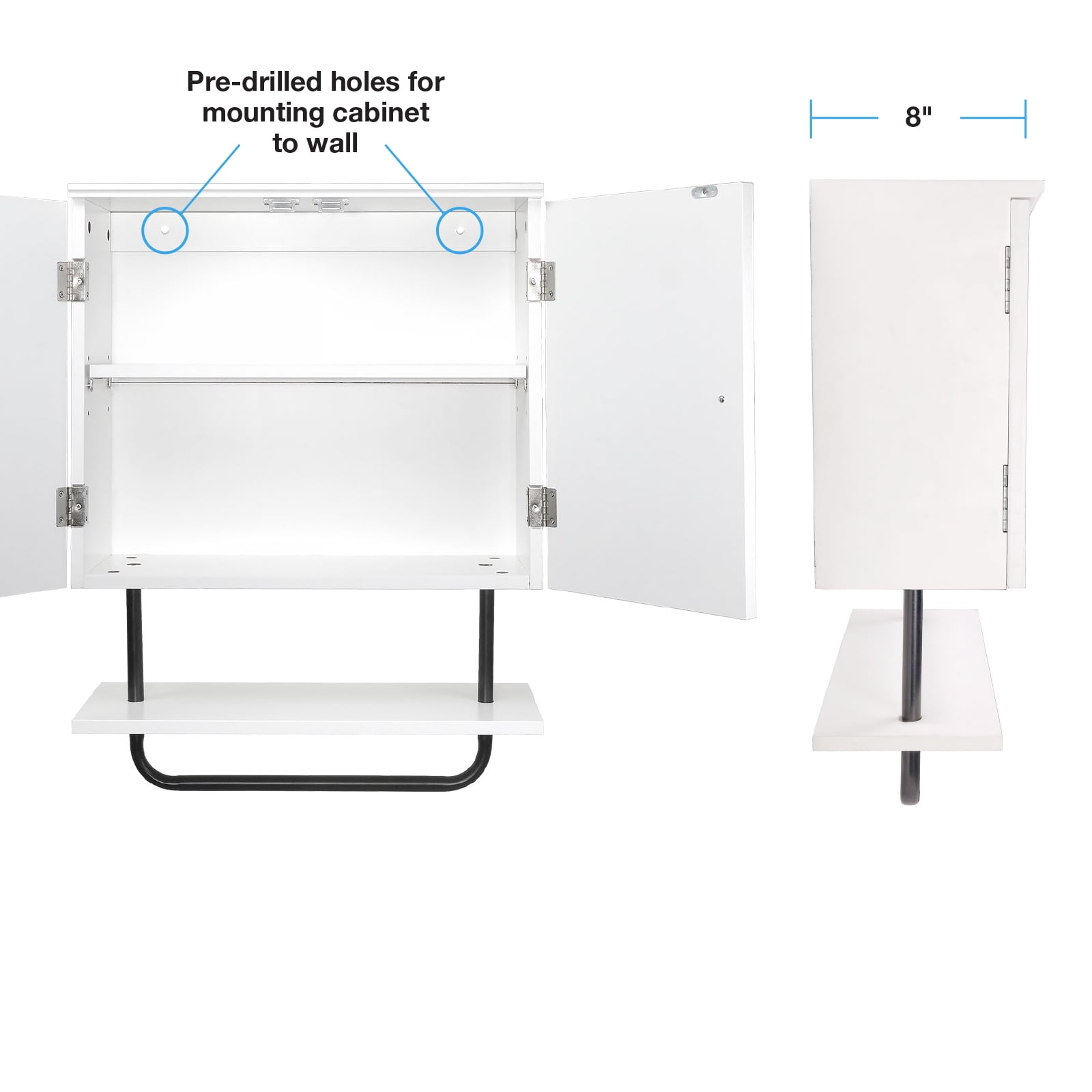 Excello Global Products 22" x 27.5” Barndoor Bathroom Wall Cabinet, Space Saver Storage Cabinet Kitchen Medicine Cabinet with Adjustable Shelf and Towel Bar, White