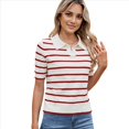 thumbnail image 2 of de Punto A Rayas de Corta para Mujer, Camiseta Corta con Cuello en V Vintage, Corte Entallado, Estética para Salir. Rojo S, 2 of 9