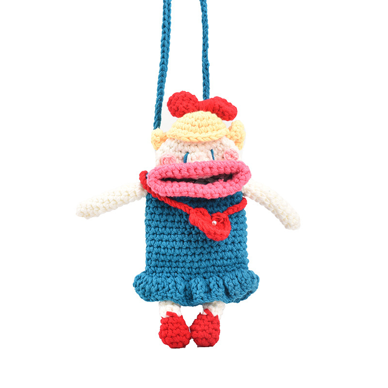 Baguery Handmade Crochet Phone Bag - Sausage Mouth Design, Ugly Cute Knitted Crossbody Purse for Cell Phone/Keys/Lipstick