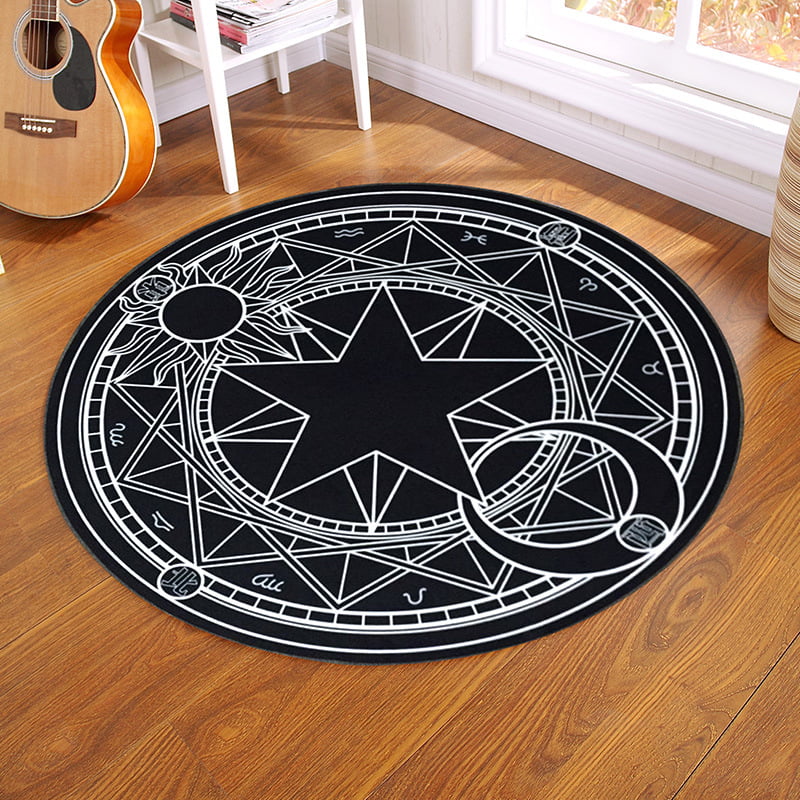Modern Home Decor Diameter 5ft Living Room Bedroom Singingin Round Area Rugs for Kids Room Cool Guitar with Water and Fire Pattern Shag Area Rug Non-Slip Soft Plush Floor Carpet Mat for Nursery 