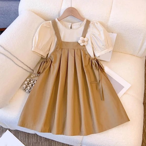 Vmvidoty 3-15Y Girls School Uniform Three Piece Set - Campus Style Shirts & Skirts & Necktie Set Khaki 16 Years