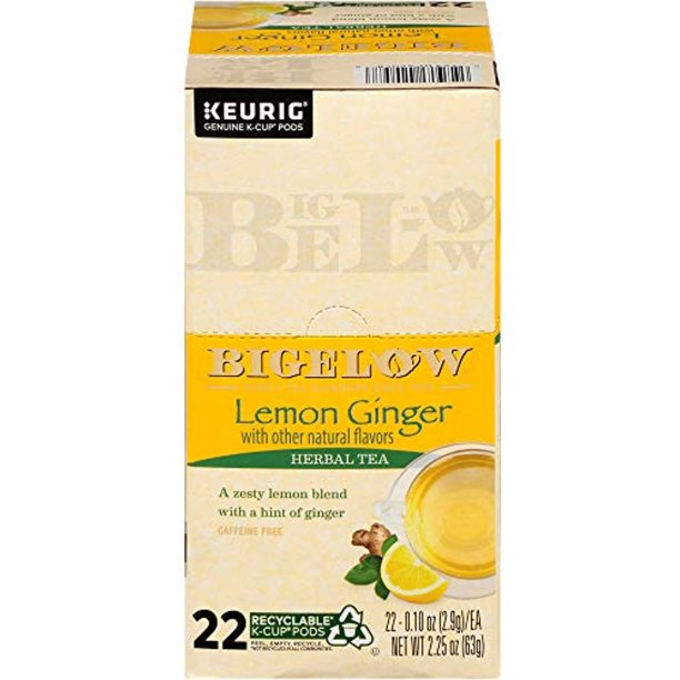 Bigelow Lemon Ginger Herbal Tea Keurig KCups, 22 Count Box (Pack Of 1