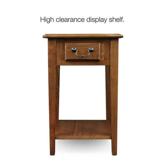 Leick Home 9041-MED One Drawer Square Side Table with Shelf, Medium Oak