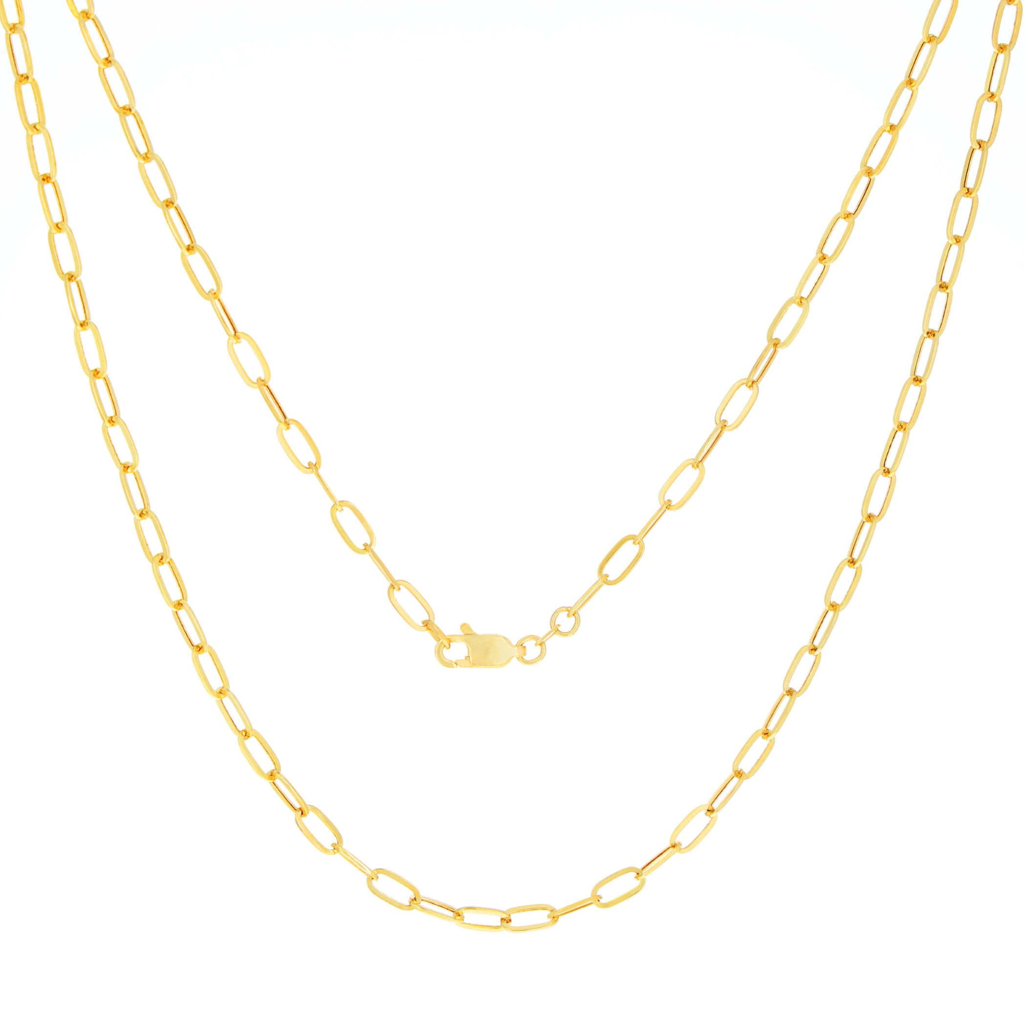 Nuragold 10k Real Yellow Gold Paperclip 3mm Elongated Cable Link Necklace (16"-24") Dainty Italian Jewelry for Men & Women