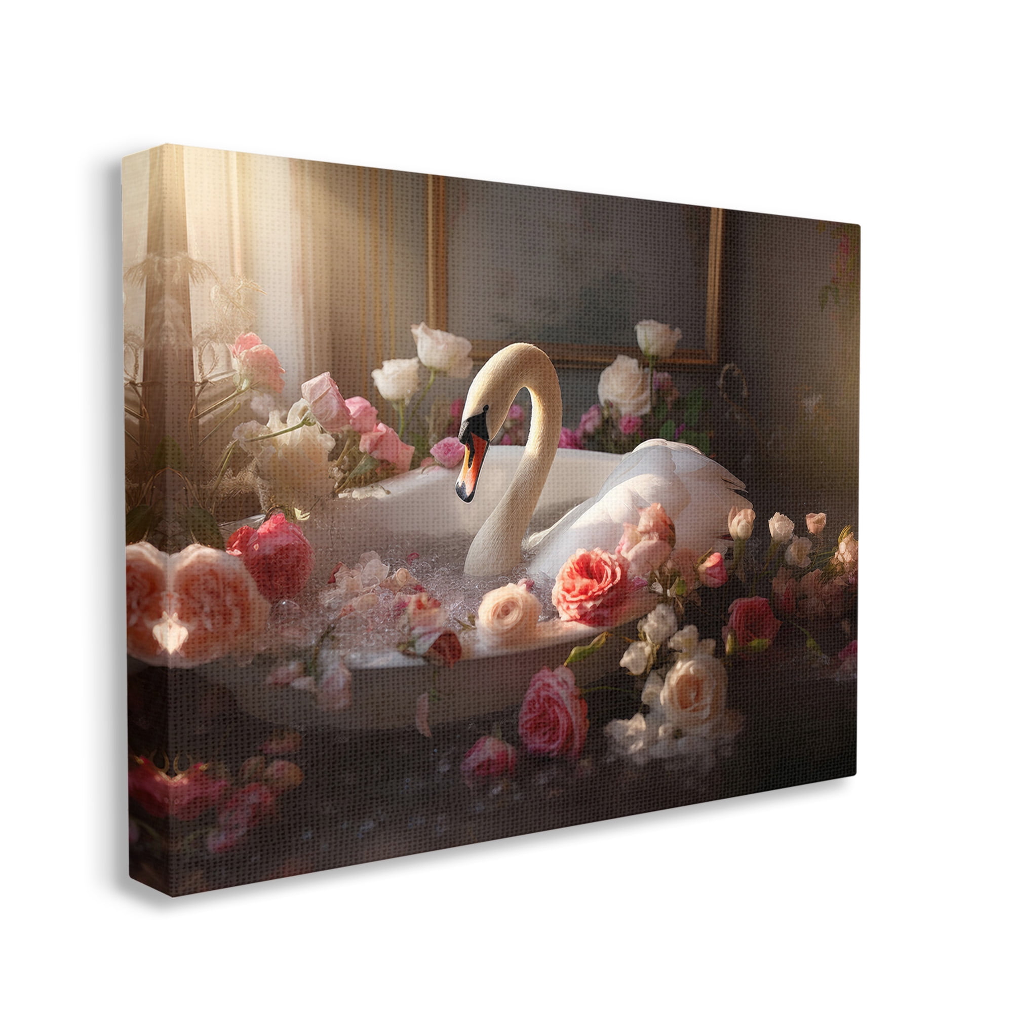Stupell Industries Swan & Bathroom Roses Animals & Insects Painting Gallery Wrapped Canvas Art Print Wall Art, 48 x 36