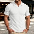 thumbnail image 6 of KLHDSF Collared Muscle Polo Shirts for Men Slim Fit V Neck Short Sleeve Ribbed Knit, Stretch, Textured, Athletic, Dress Shirt, Lightweight, Fitted Tee White XL, 6 of 7