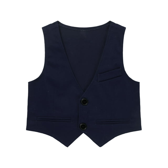 renvena Robe Formelle pour Garçons Gilet Col en V Boutonnage Simple Ourlet Pointu Soirée de Mariage Bleu Marine 12
