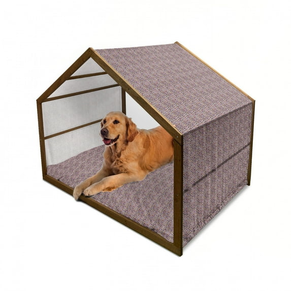 African Pet House, Leopard Skin Motif with Abstract Savannah Animal Camouflage Pattern, Outdoor & Indoor Portable Dog Kennel with Pillow and Cover, 5 Sizes, Marigold Magenta Violet, by Ambesonne