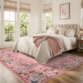 thumbnail image 3 of Wonnitar 6x9 Floral Washable Rug, Pink Rugs for Girls Bedroom, Soft Low Pile Living Room Area Rug, Non-Slip Throw Carpet for Nursery Playroom, 3 of 11