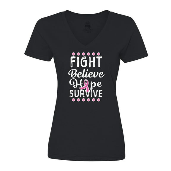 Inktastic Breast Cancer Awareness Fight Believe Hope Survive Women's V-Neck T-Shirt
