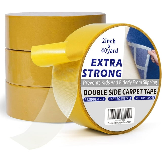 TAPEBEAR Heavy-Duty Double Side Carpet Tape, 2-Inch x 40 Yards Carpet Tape for Rug, Wood, Floor, Residue-Free Rug Tape, Multipurpose Gripper Non Slip Tape, 50mm*36m, 4 Rolls