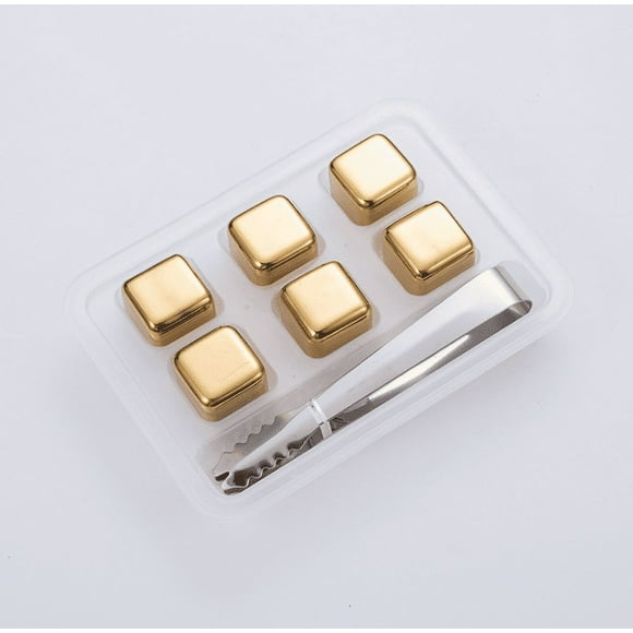 Ice Cubes Reusable Stainless Steel for Coolers -Whiskey Stones -Chilling Rocks for Wine Drinkers- Coffee Ice Cube,Beverage Chilling cubes for Vodka, Liqueurs, Juice, stainless ice cube (Golden 6 Pack)