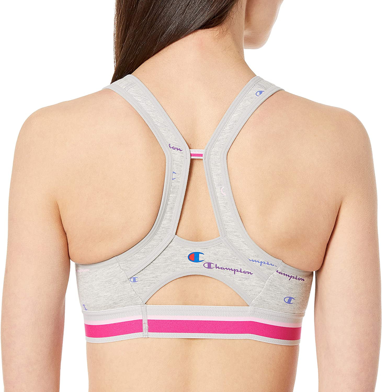 Champion Womens The Authentic Sports Bra, XS, Multi Scattered Logos Oxford  Grey 