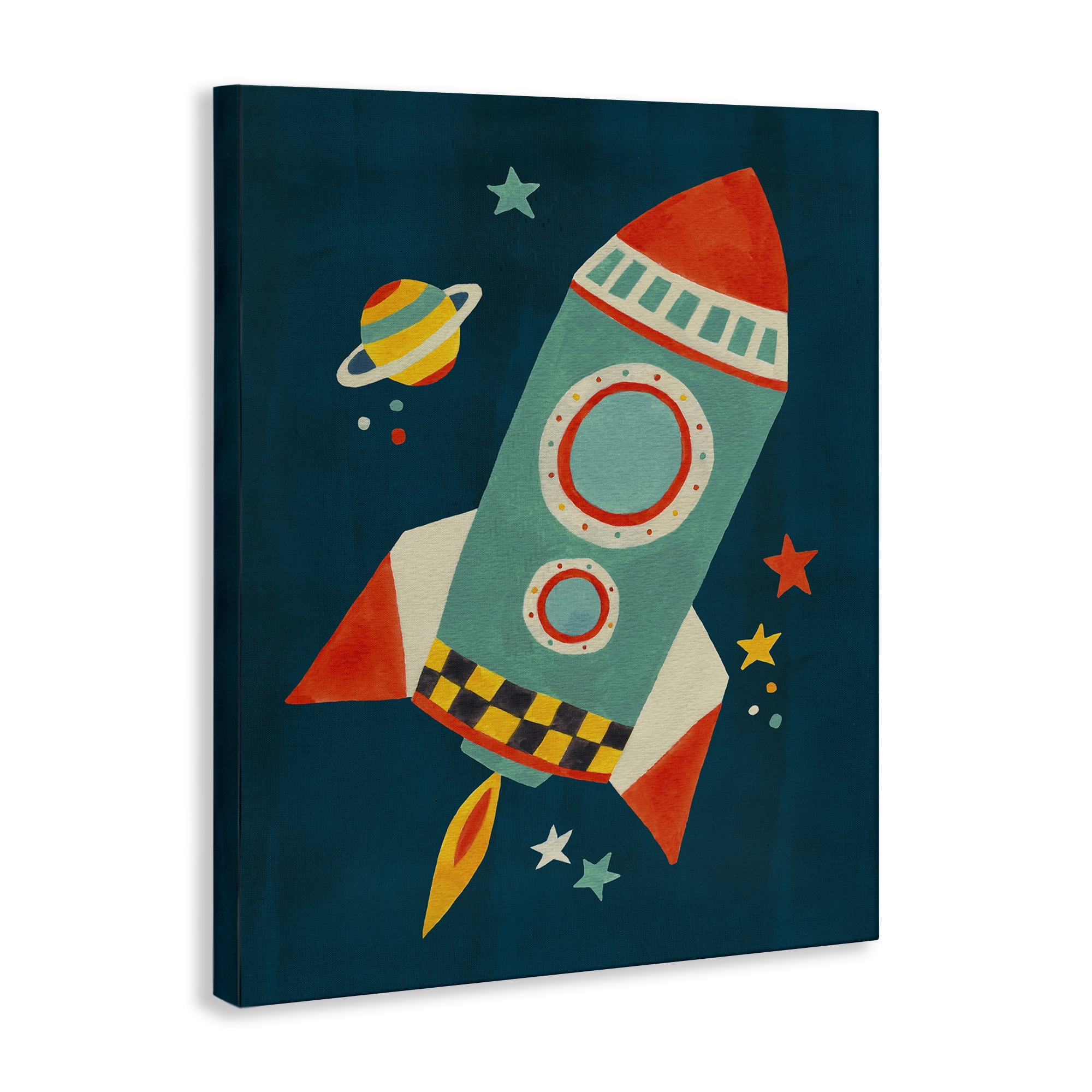 Stupell Industries Rocket Ship in Space Transportation Painting Wrapped Canvas Art Print Wall Art, 30 x 40