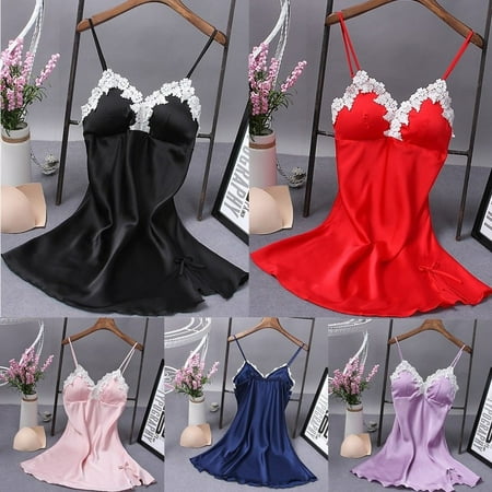 

Sexy Lingerie Women Satin Silk Lace Robe Dress Babydoll Nightdress Sleepwear
