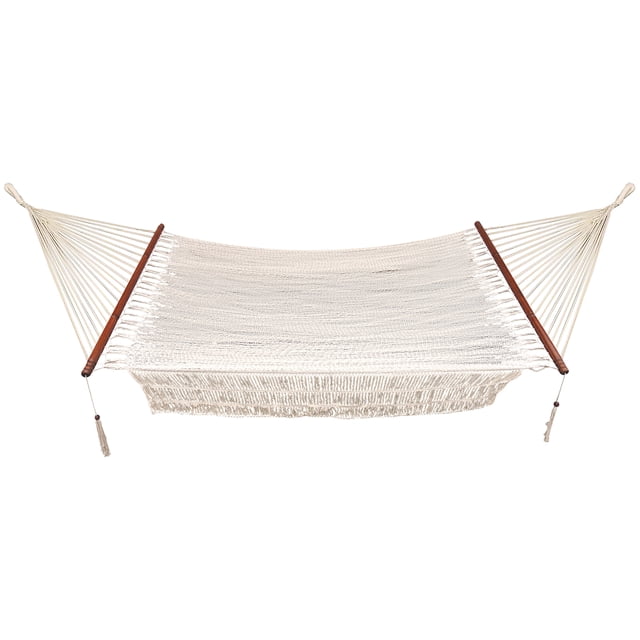 Bliss Hammocks 1-Person Fringe Cotton Rope Hammock, Spreader Bar & Hanging Hardware, 78x48