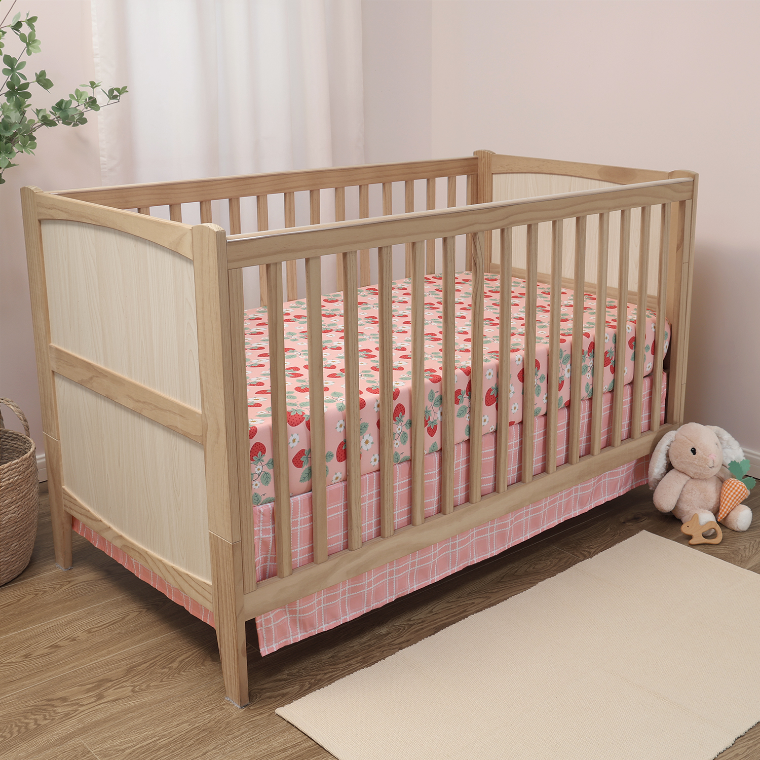 The Peanutshell Strawberry Sweet 3-Piece Baby Crib Bedding Set with Quilt Blanket, Crib Sheet, and Skirt