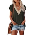 thumbnail image 1 of Blusa con manga de pétalo y cuello en V, blusa de encaje de guipur con ribete de encaje de manga corta, blusa para mujer y niña, 1 of 5