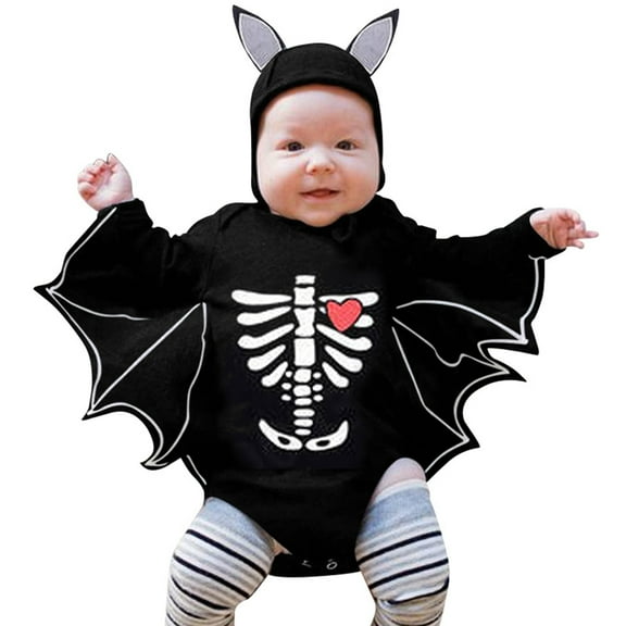 Halloween Baby Boys Girls Bodysuit Casual Romper Black Bat My 1St Outfit Long Sleeve With Hats Set Unisex Toddler Onesies Outfits Jumpsuit Black 12-18 Months