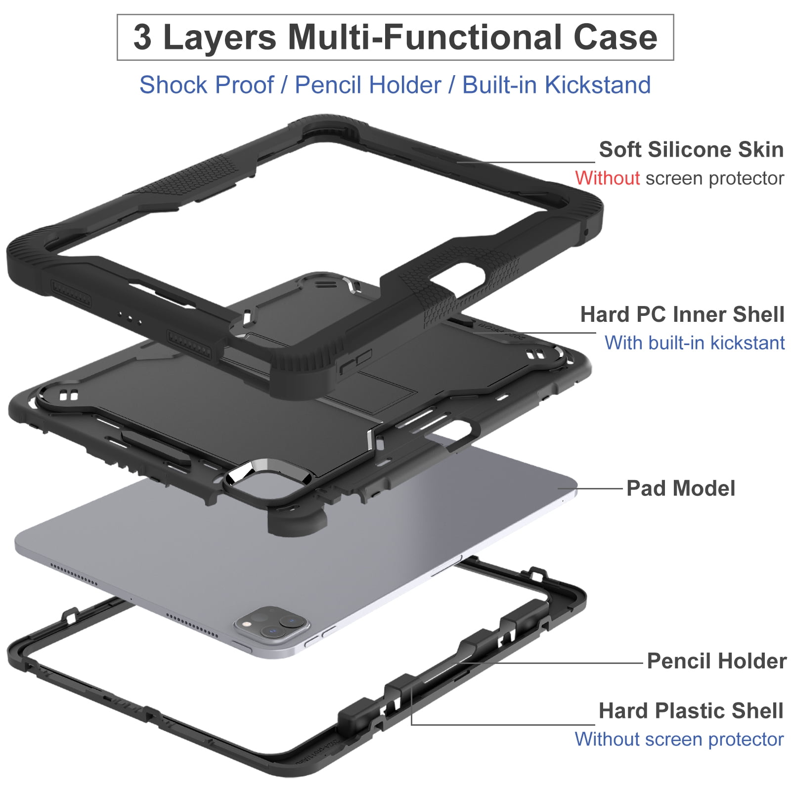 Casetego for iPad Pro 11 Inch 2024 Case,M4 (5th Generation) with Pencil Holder,Smart iPad Case [Support Pencil Pro and Pencil (USB-C)],with Kickstand Case,Black