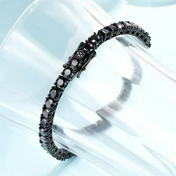 Hitanshu Jewels Black Cubic Zirconia Round Cut Women's Tennis Bracelet 14K Black Gold Plated