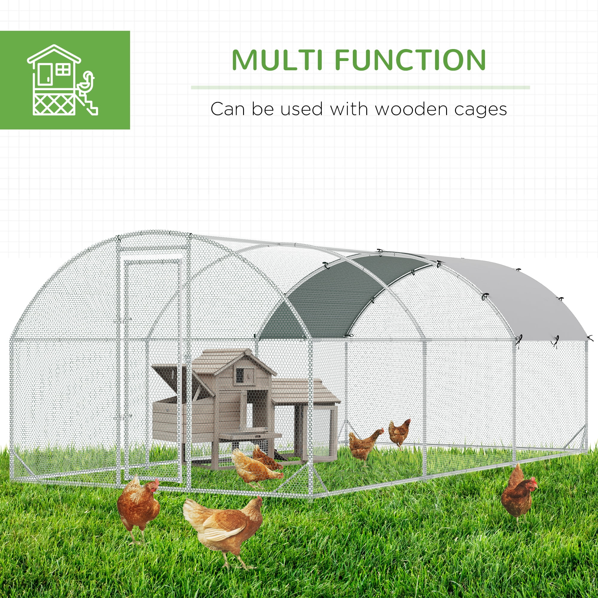 PawHut Metal Chicken Coop Walk-in Enclosure with Cover 9.2' x 18.7' x 6.5'