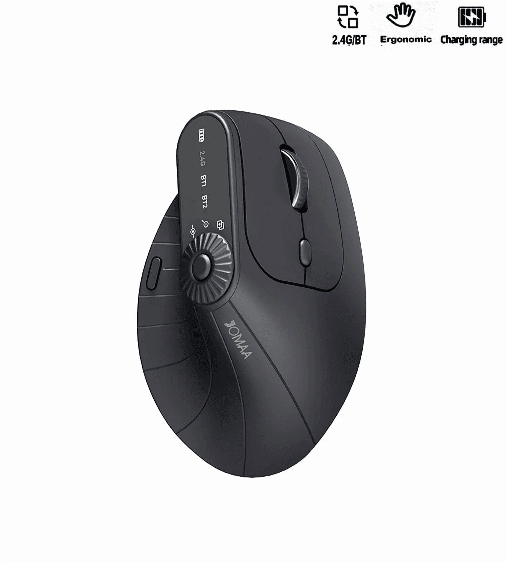 Jomaa Bluetooth Wireless Vertical Mouse With Function Adjustment Knob Slient Click Rechargeable Ergonomic Mice for Win/IOS/Android