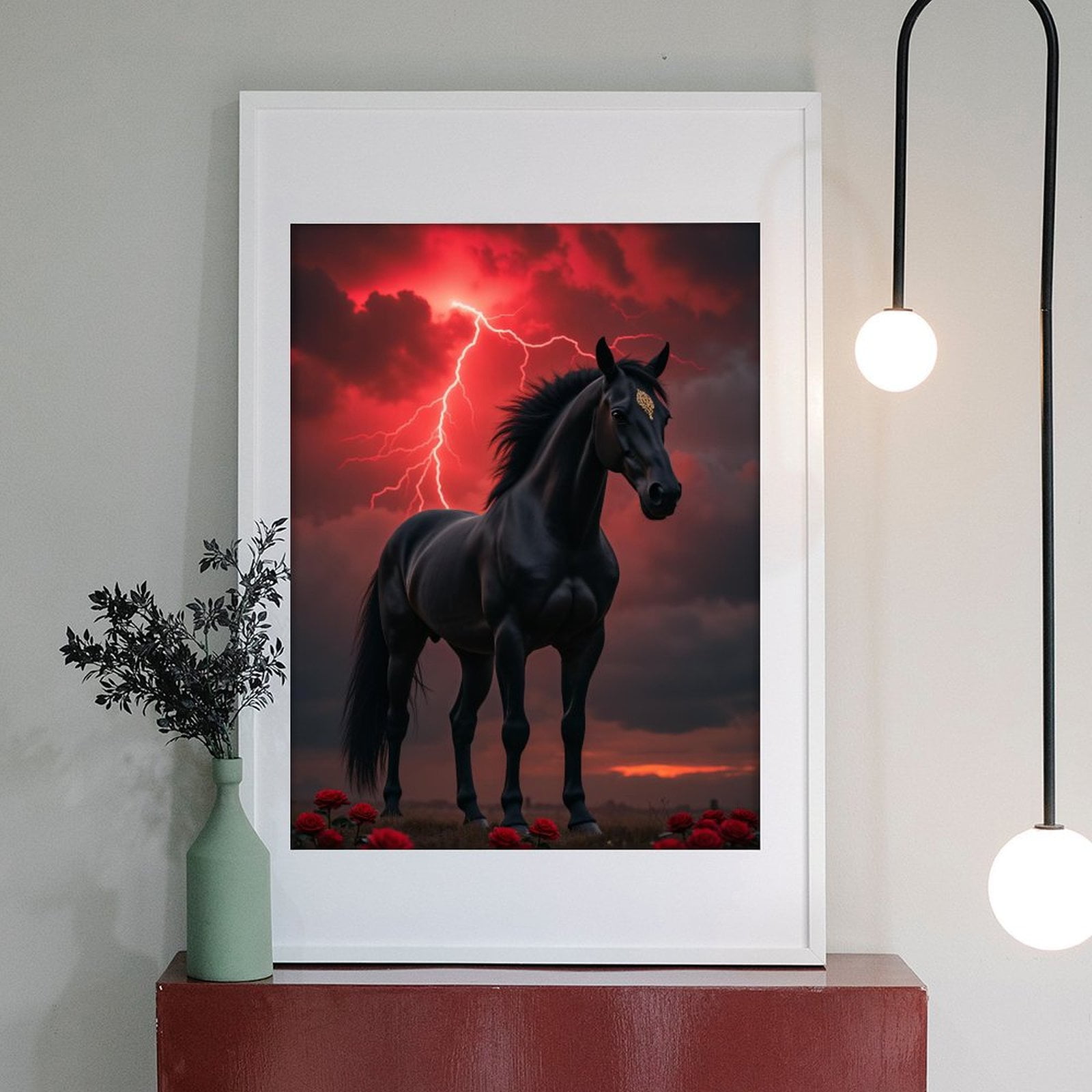 Diamond Art Kits for Adults - 5d Black Horse Red Sky Roses Diamond Painting for Adults, Diamond Art for Adults Beginners, Diamond Painting Kits for Adults for Home Wall Decor